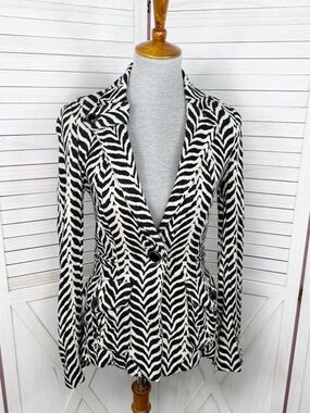 Diane Von Furstenberg Knit Blazer 2 Black Ivory Zebra Stripe Jacket Animal Print